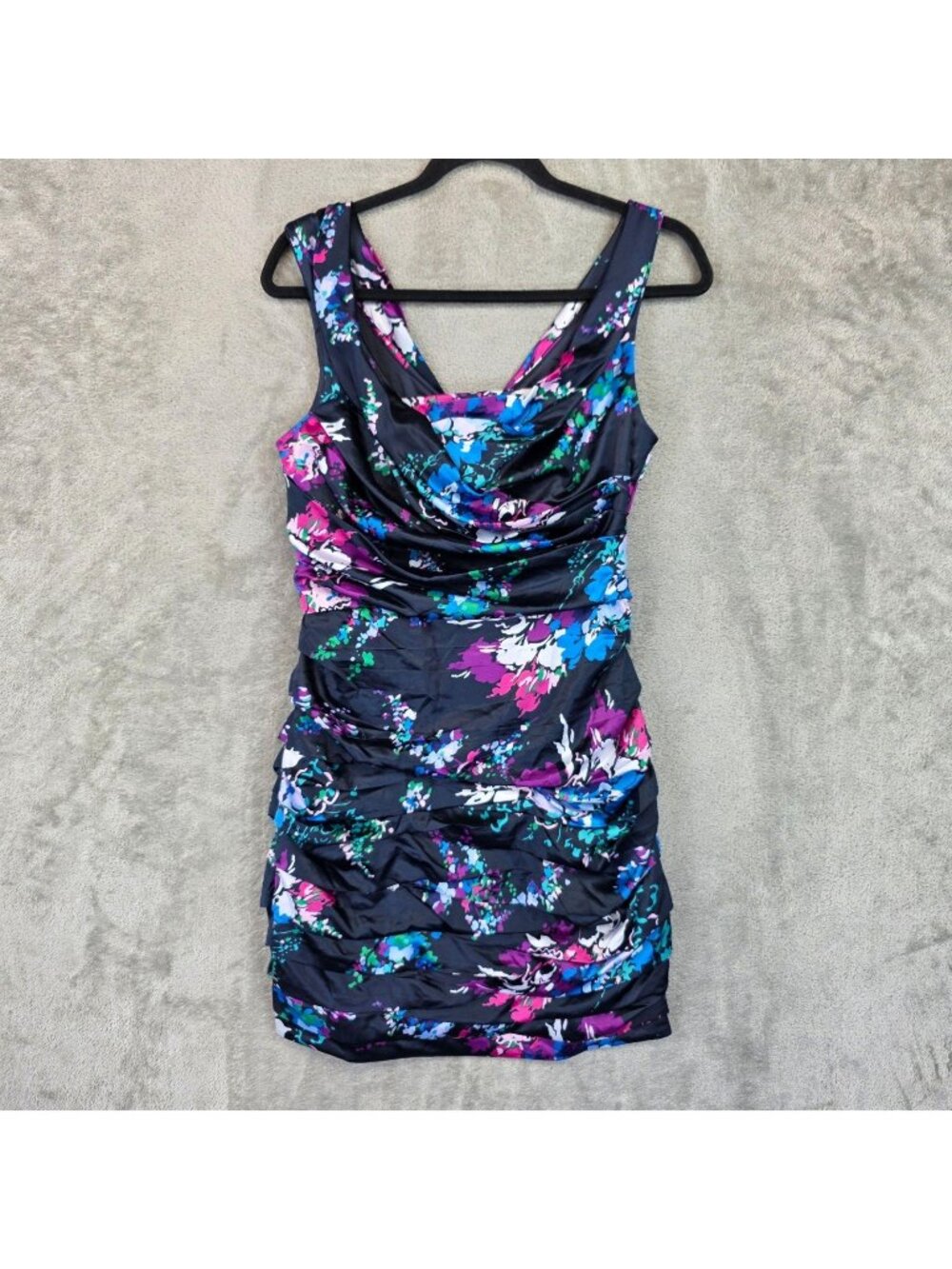 Express Dress Womens 6 Multicolor Floral Cowl Neck Ruched Satin Bodycon Mini